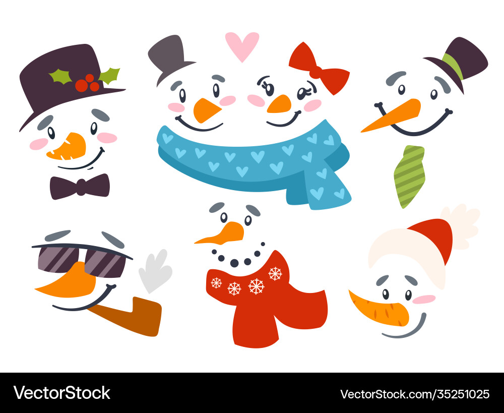 Cute Snowman Faces Clip Art Set Vector Image