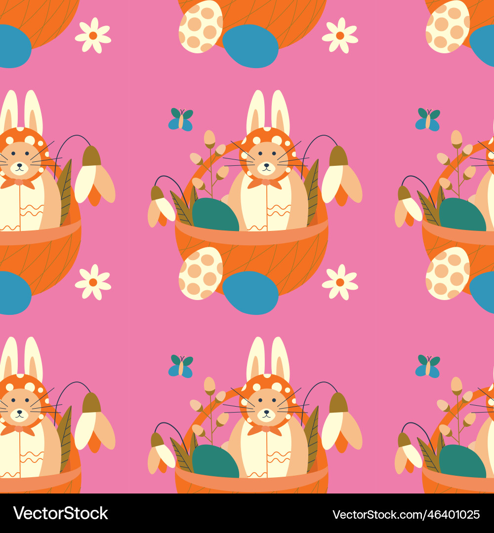 Easter pattern with a cat rabbit ears Vector Image