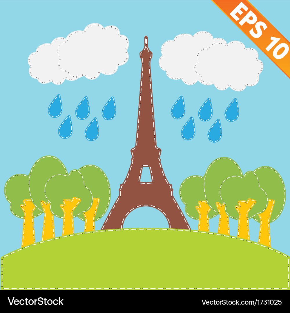 Eiffel tower with stitch style background vector image