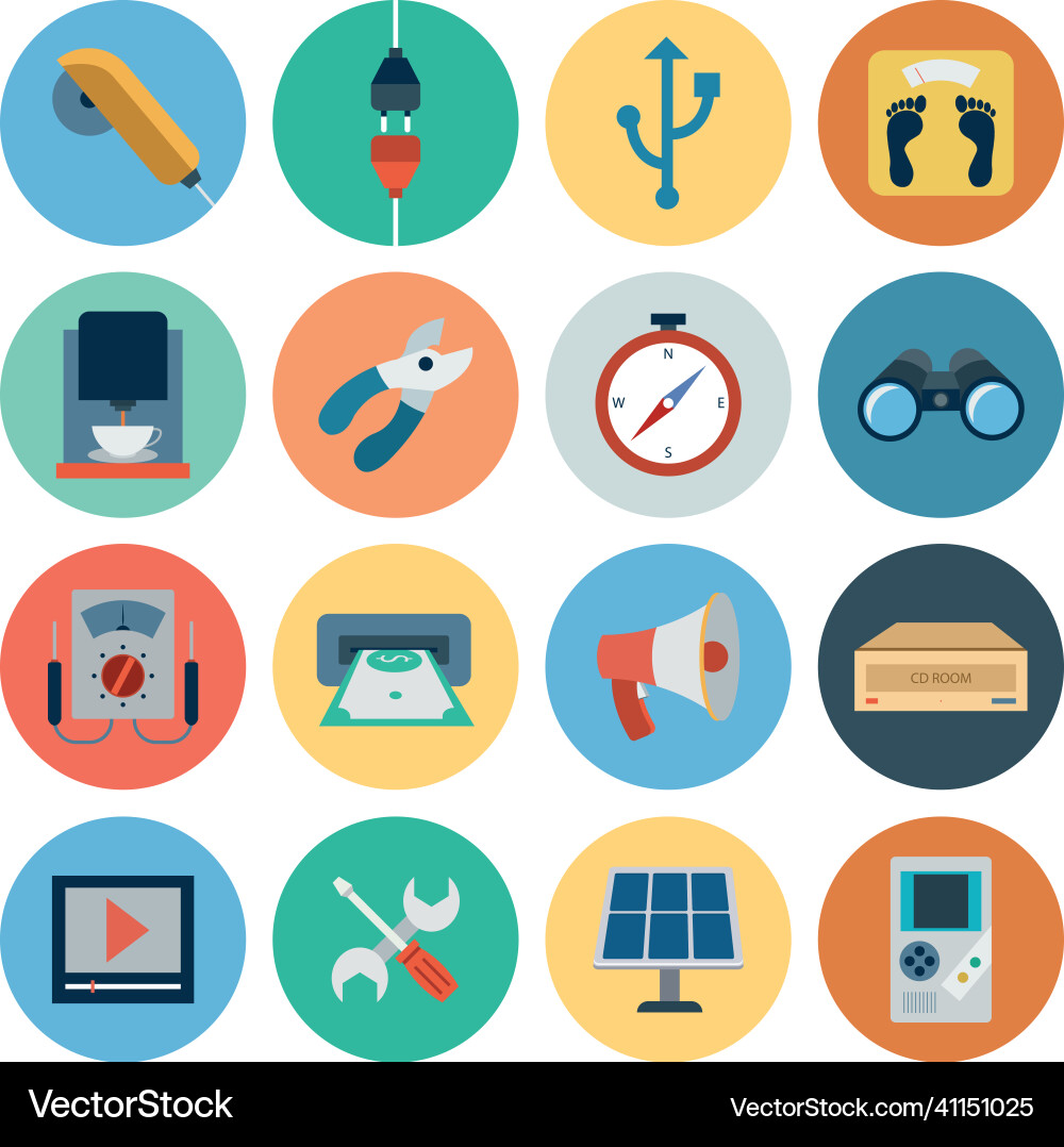 Electronics flat icons usb and computer Vector Image