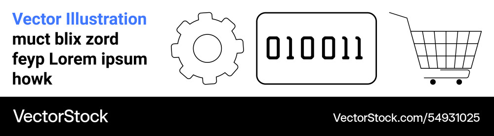 Gear binary code and shopping cart symbols vector image