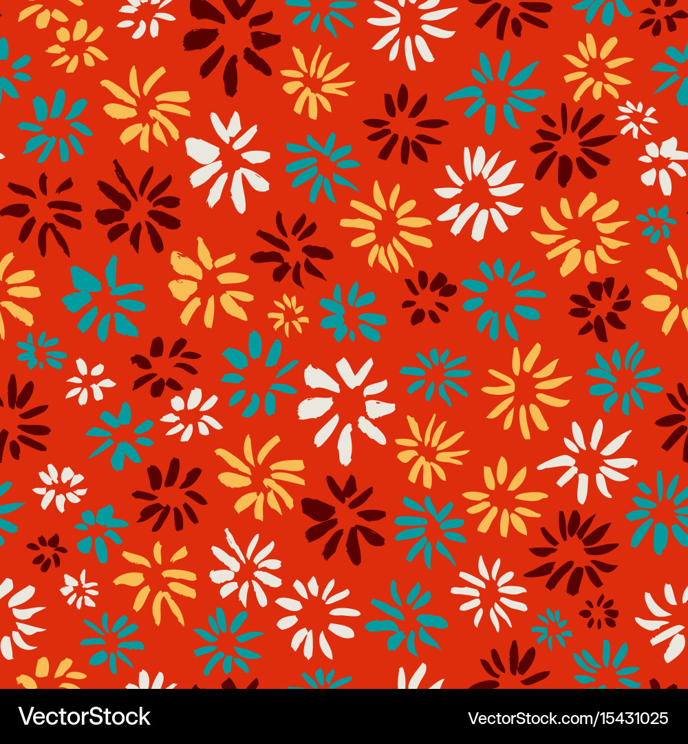Ink seamless pattern with flowers in sketchy vector image