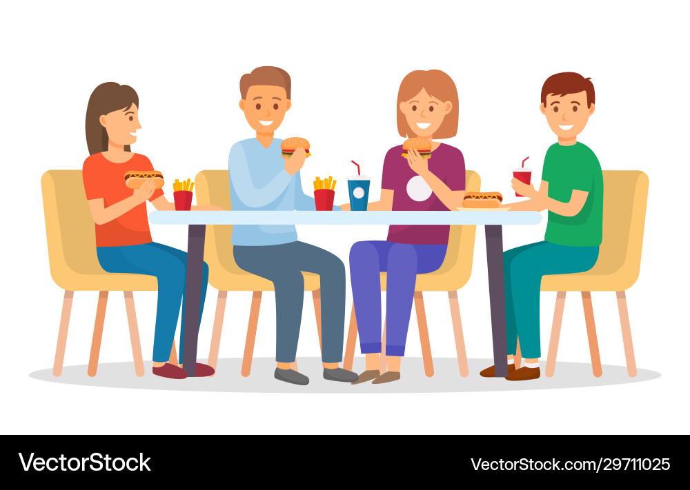 Menschen essen Fast Food wie Burger und Hot Dogs Menschen essen Fast Food wie Burger und Hot Dogs vektorbild
