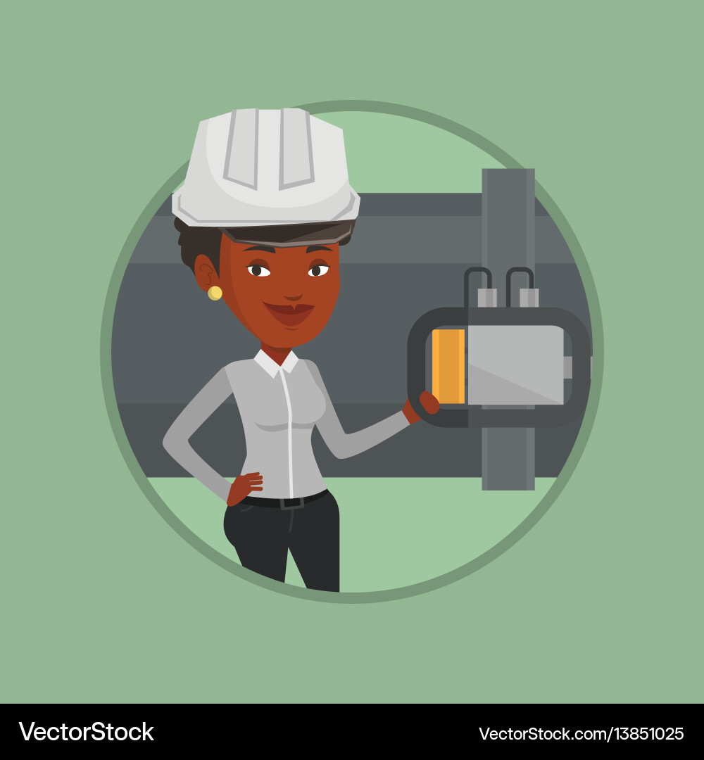 Operator checking detector on gas pipeline Operator checking detector on gas pipeline vector image