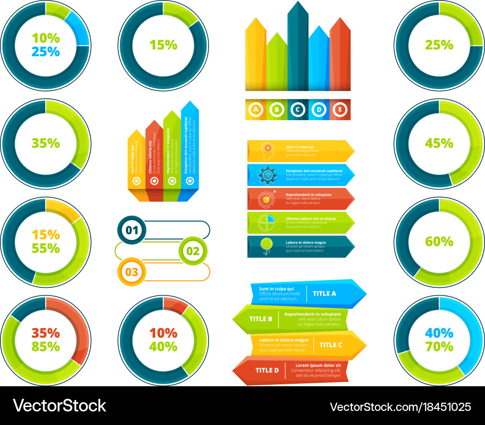 Pie graphs vertical and horizontal arrows vector image