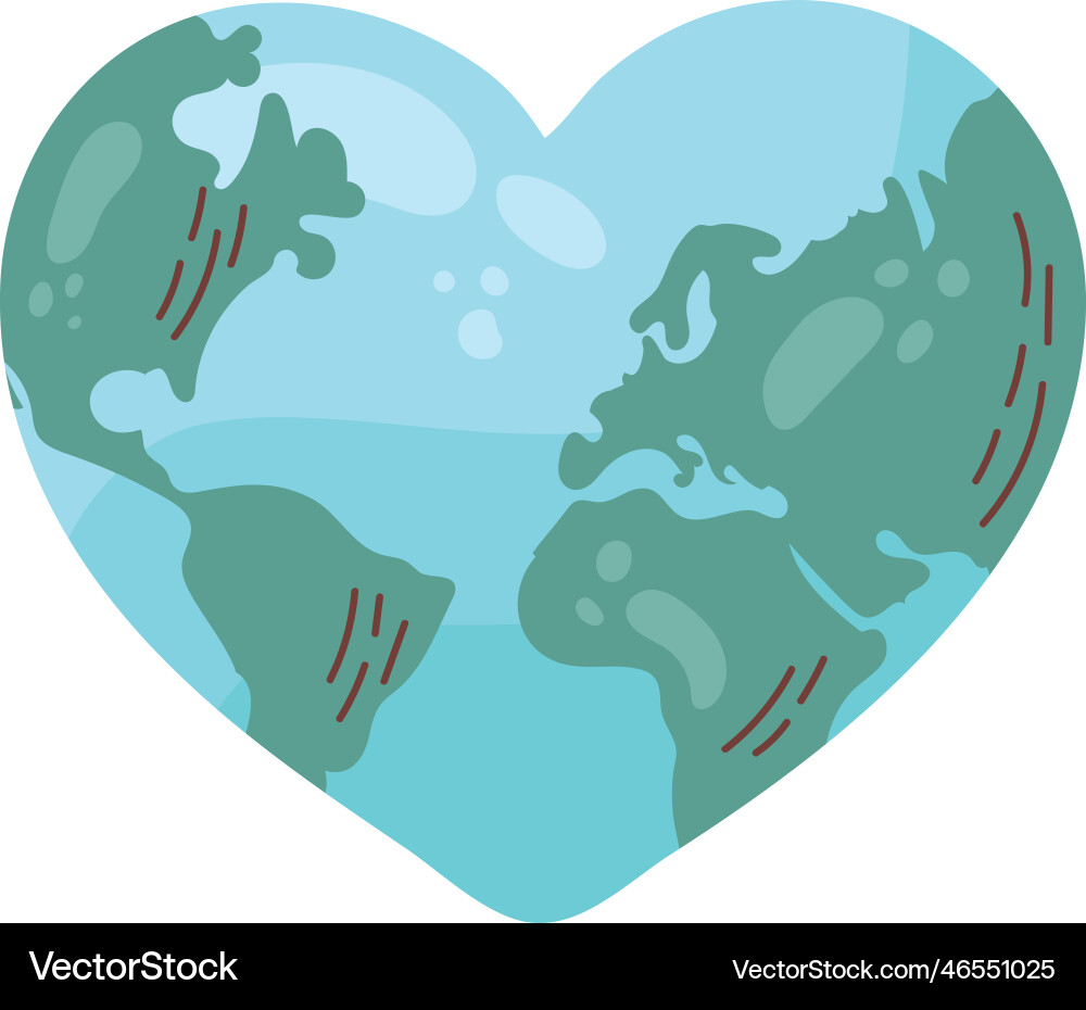 Planet map design on heart shape Vector Image