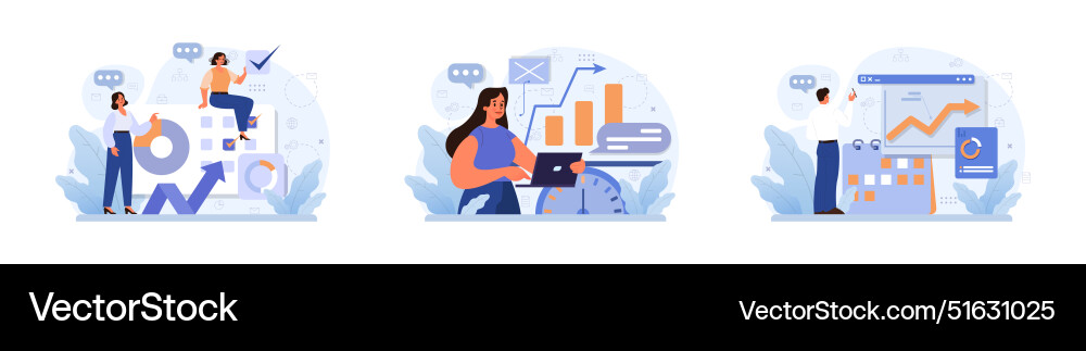 Progress set work optimization and efficiency Progress set work optimization and efficiency vector image