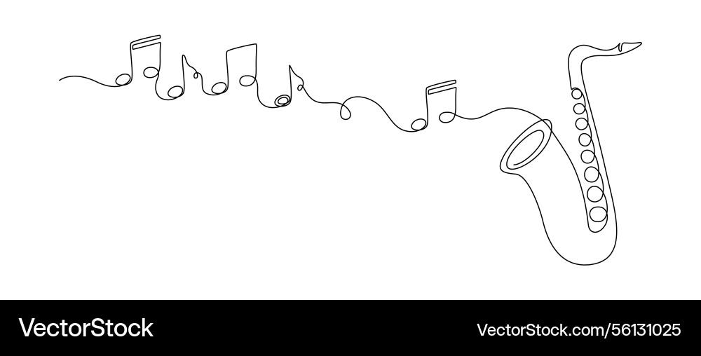 Saxophone with notes in one continuous line Saxophone with notes in one continuous line vector image
