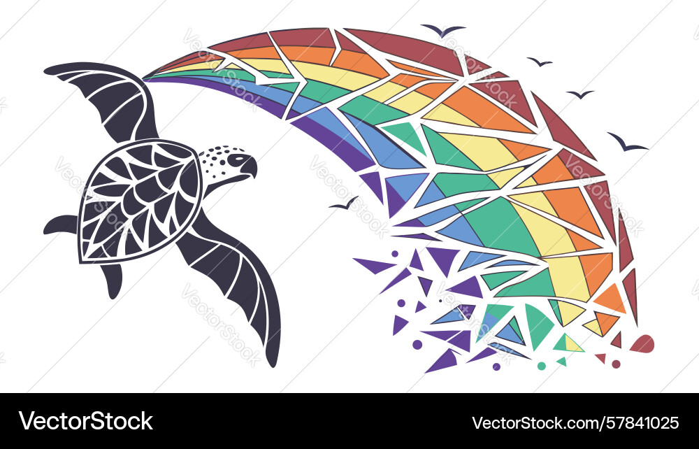 Sea turtle with abstract rainbow shell design Vector Image