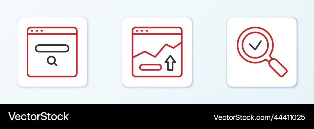 Set line magnifying glass with check mark search Vector Image
