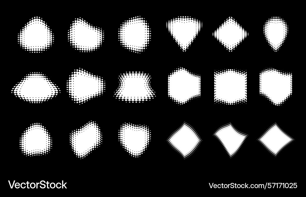Set of halftone circle dots curved texture frames Set of halftone circle dots curved texture frames vector image