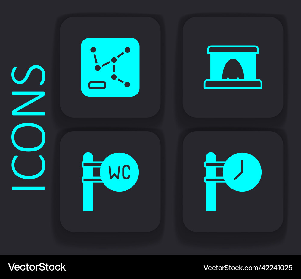 Set train station clock railway map tunnel Vector Image