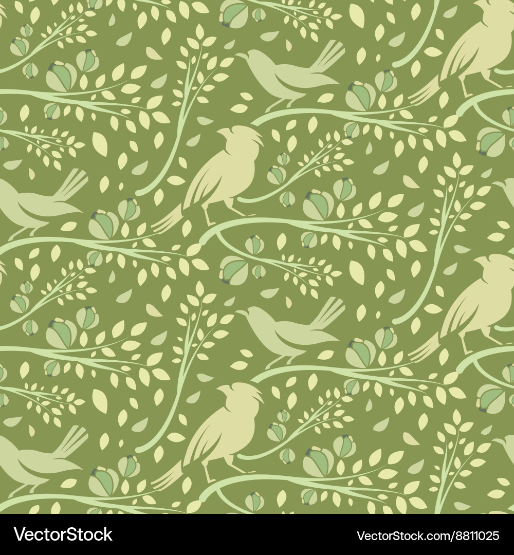 Spring Birds Branch Pattern vector image