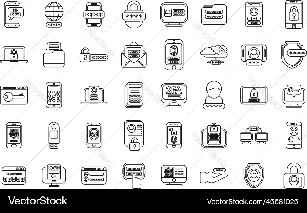 Two factor authentication icons set outline vector image