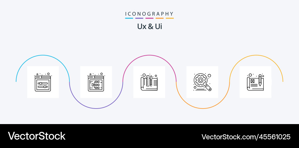 Ux and ui line 5 icon pack including usability vector image