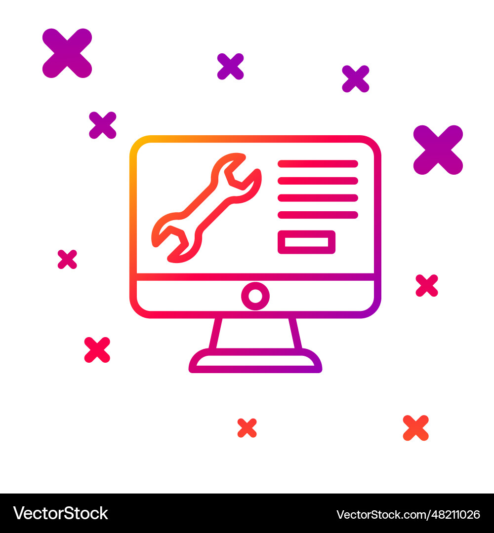 Color line computer monitor with wrench icon Color line computer monitor with wrench icon vector image