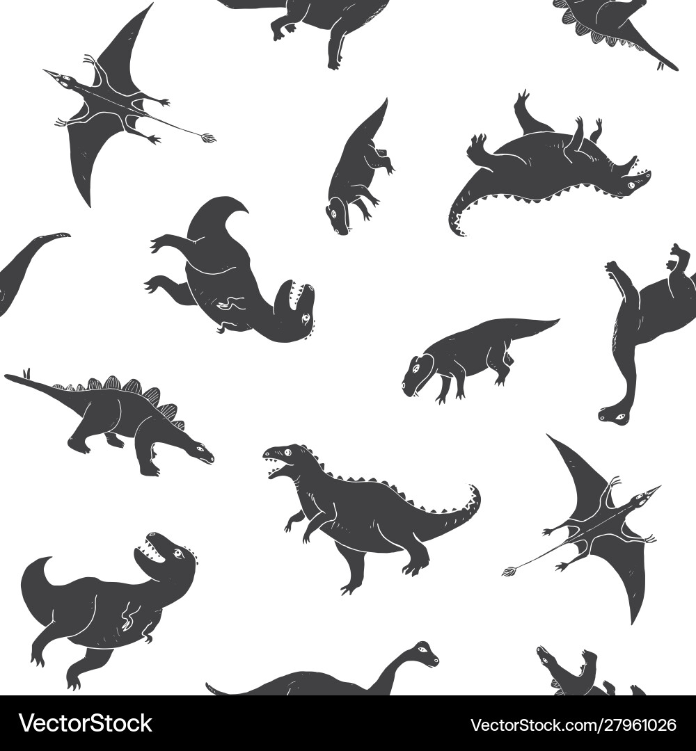 Dino seamless pattern cute cartoon hand drawn Dino seamless pattern cute cartoon hand drawn vector image