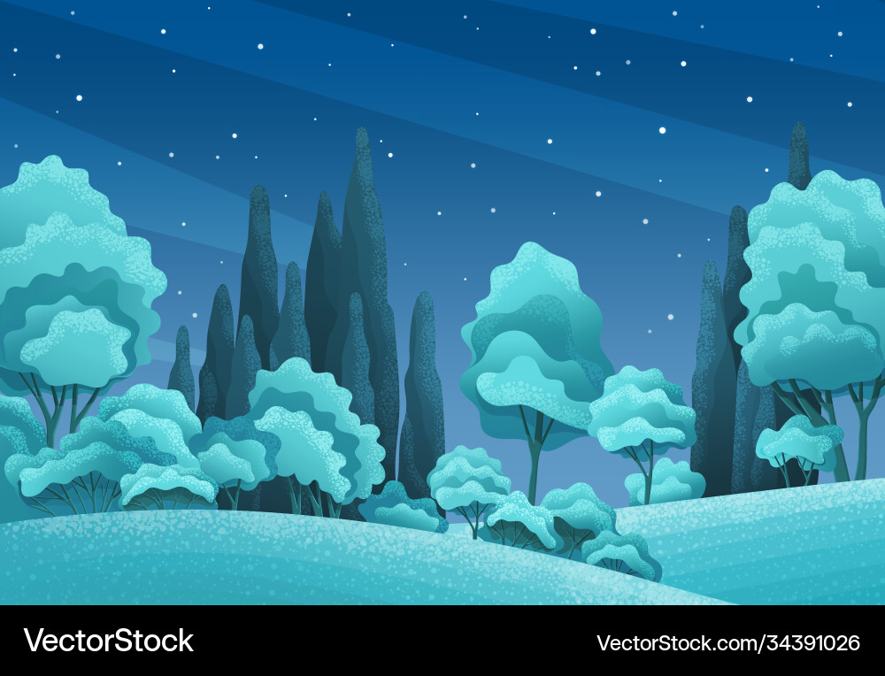 Night forest or countryside landscape trees Night forest or countryside landscape trees vector image