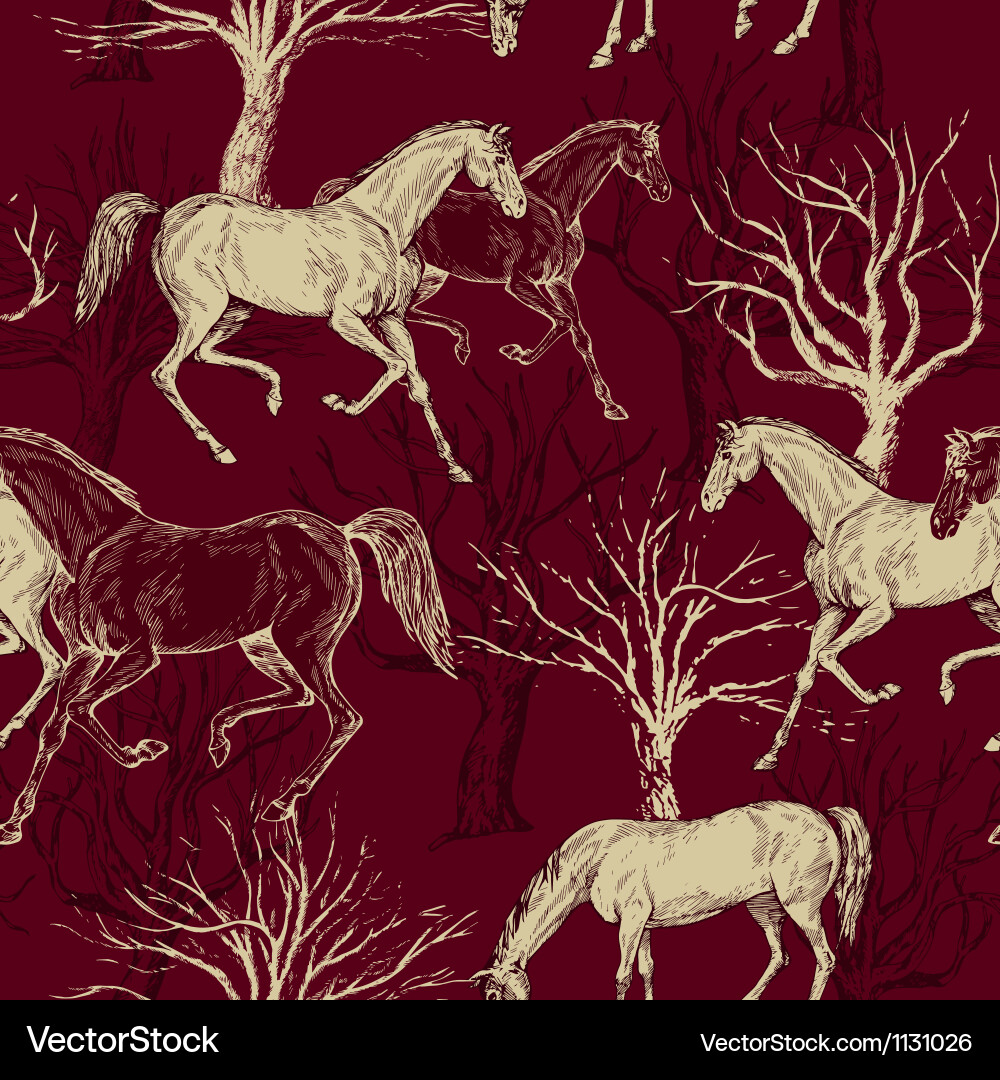 Rustic Horses and Trees Pattern vector image