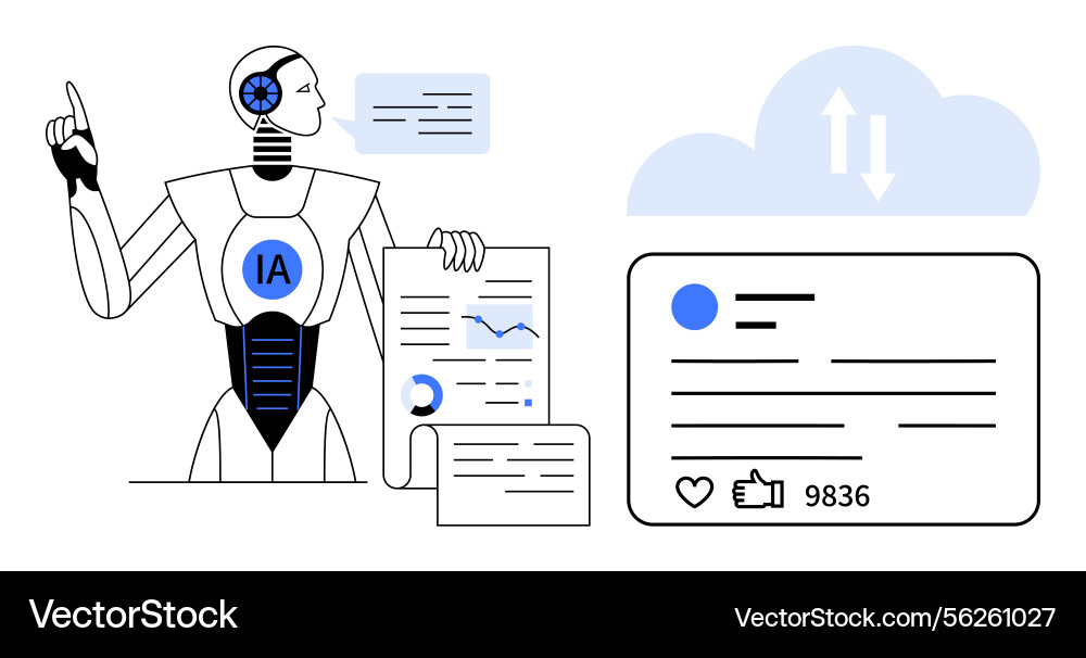 Artificial intelligence robot analyzing data Artificial intelligence robot analyzing data vector image