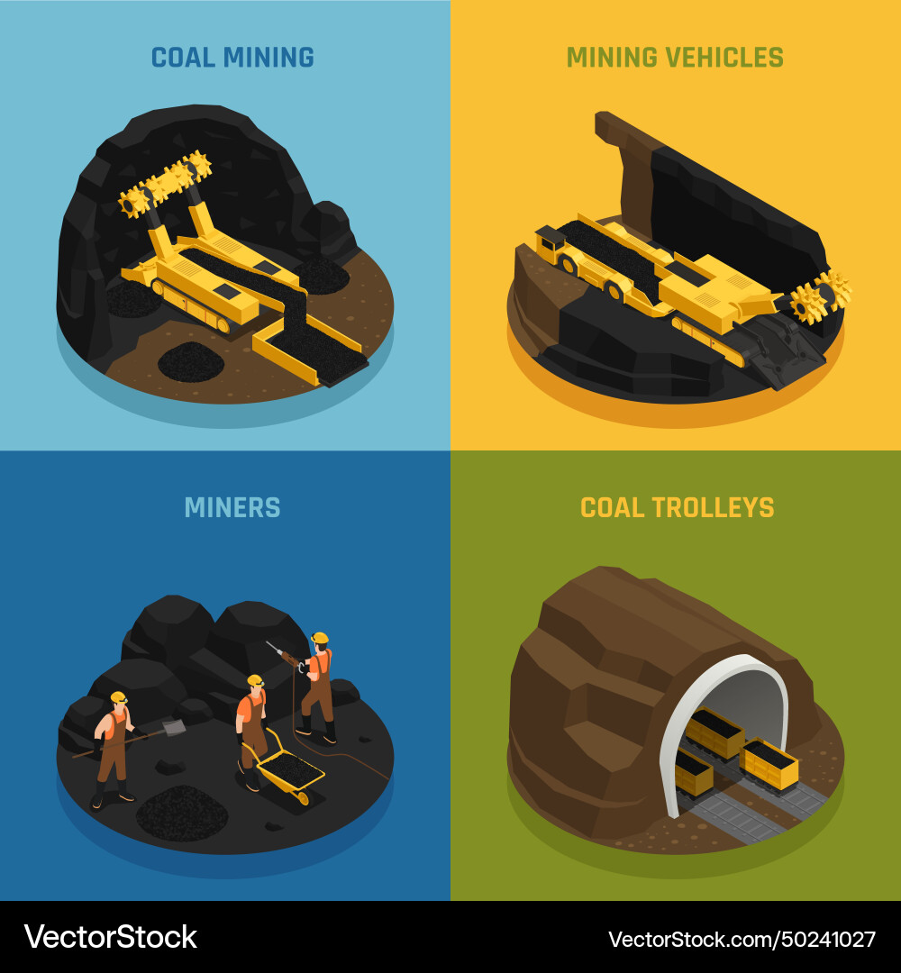 Coal mining isometric design concept Vector Image