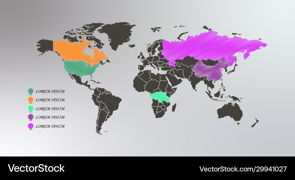 Collection 3d map pointers with world Vector Image