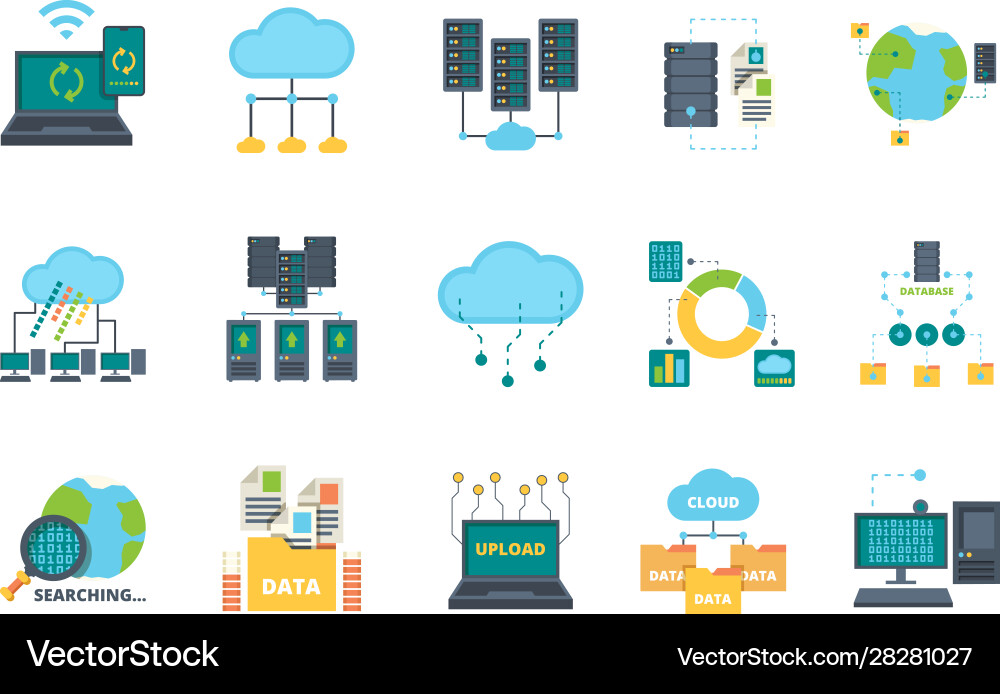 Database icons server cloud management network Database icons server cloud management network vector image