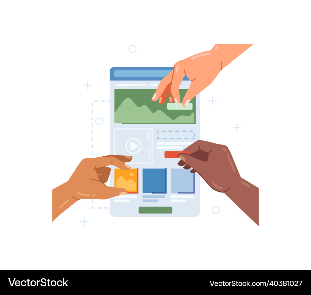 Designers working on mobile application interface Designers working on mobile application interface vector image