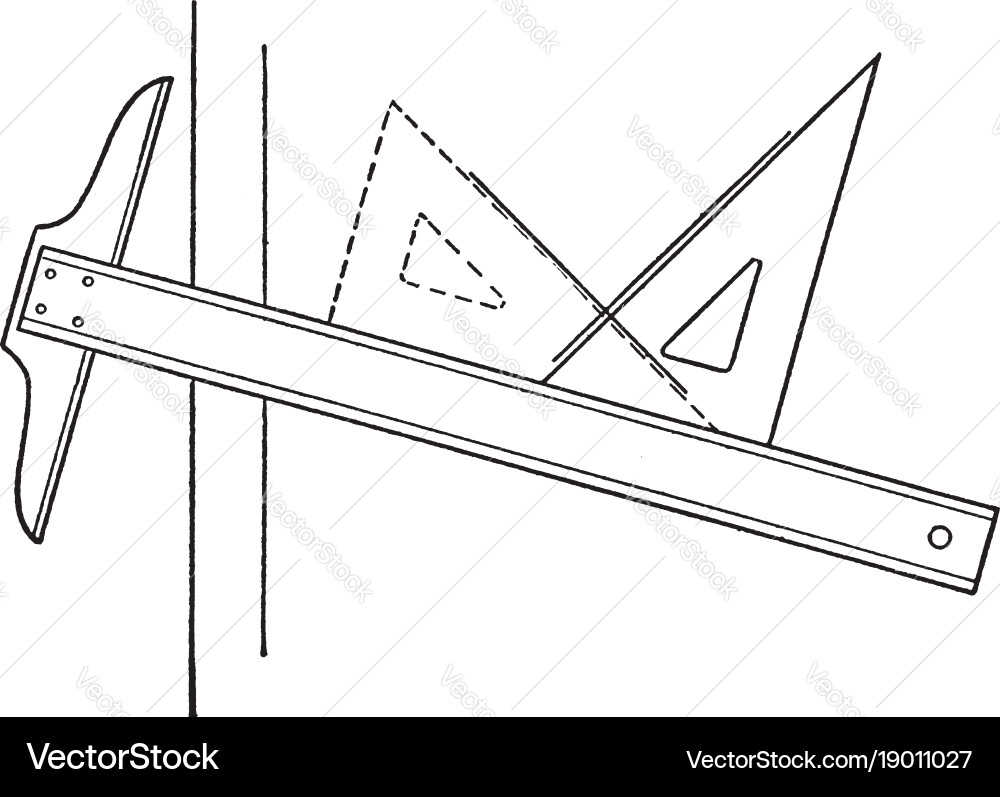 Drawing Perpendicular Lines with T-Square vector image