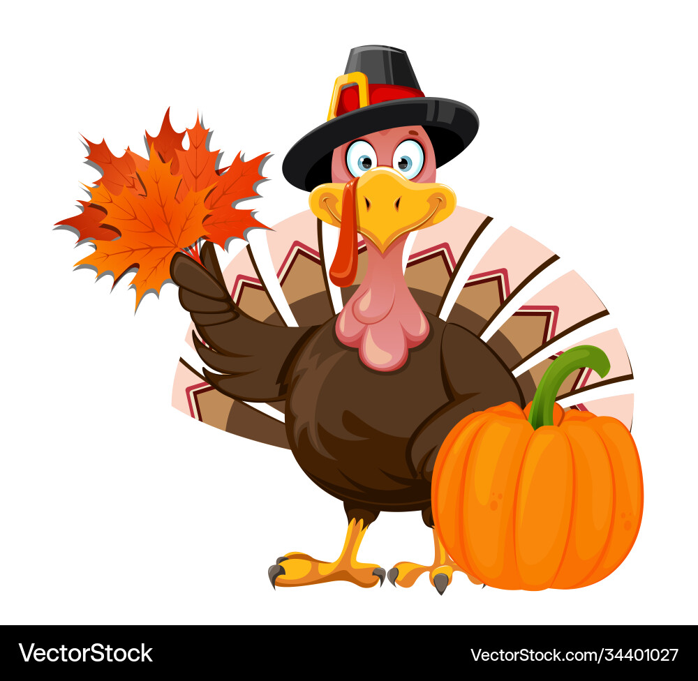 Funny cartoon character thanksgiving turkey bird Funny cartoon character thanksgiving turkey bird vector image