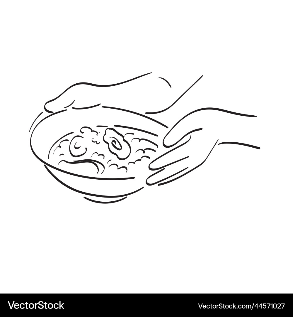 Line art hand holding noodles in bowl Line art hand holding noodles in bowl vector image
