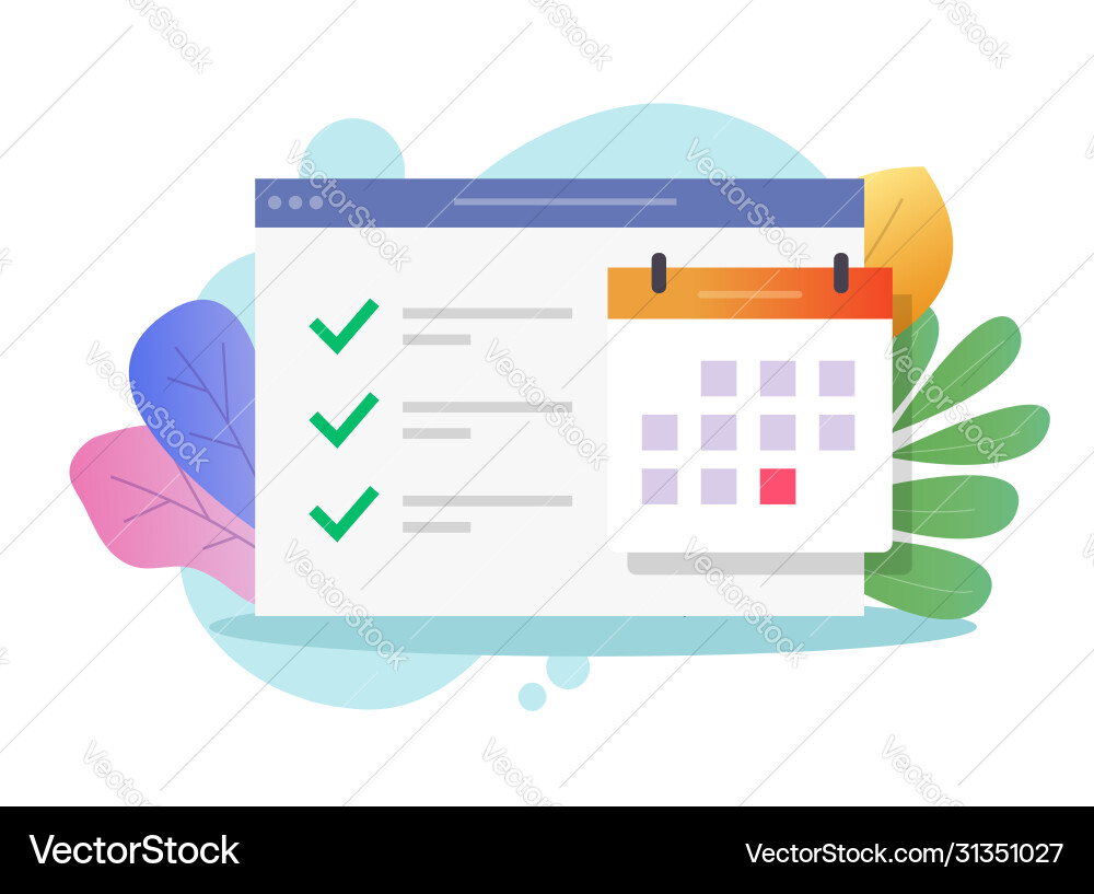 Online calendar web task to do list and important Online calendar web task to do list and important vector image