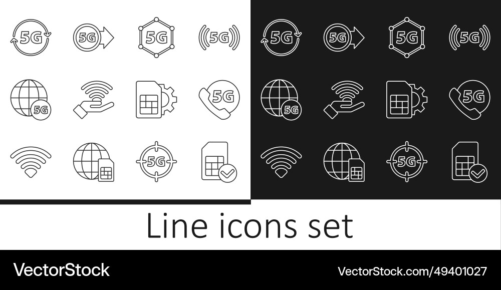 Set line sim card phone with 5g network setting Set line sim card phone with 5g network setting vector image