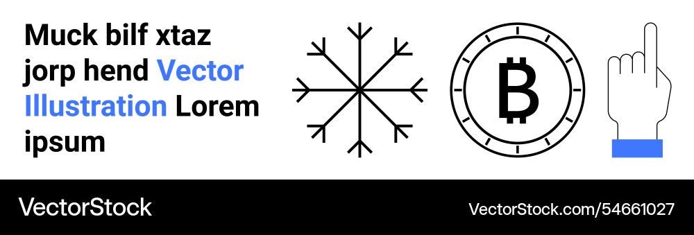 Snowflake symbol bitcoin icon pointing hand Snowflake symbol bitcoin icon pointing hand vector image