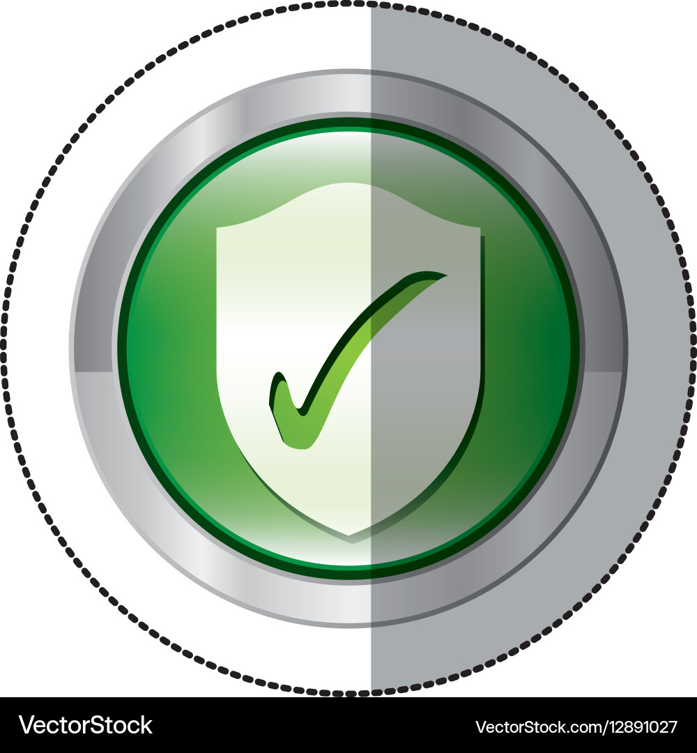Sticker metallic circular button with shield Vector Image