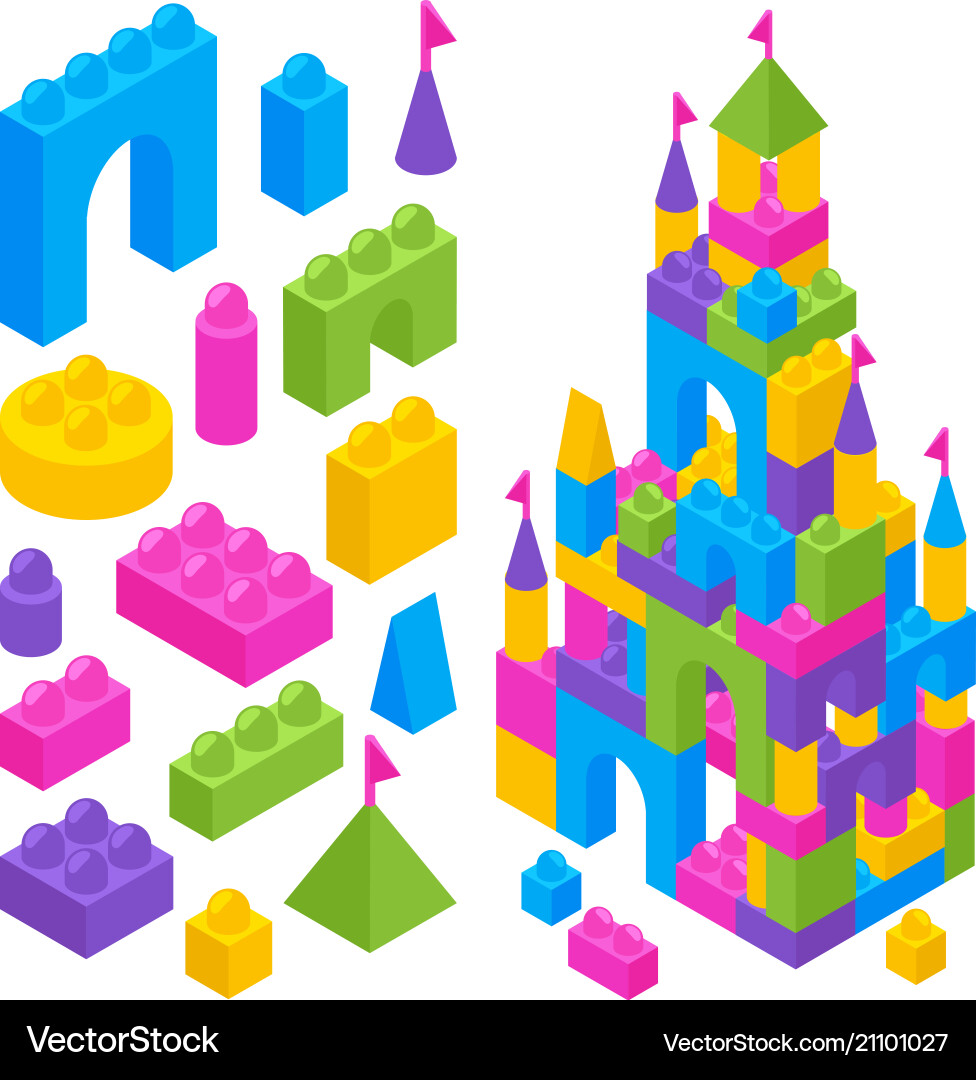 Toy constructor isometric blocks Toy constructor isometric blocks vector image