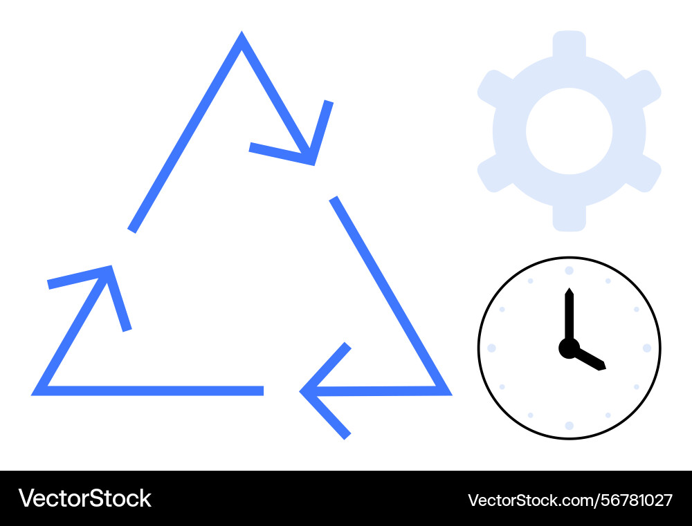 Triangle arrows with clock and gear representing vector image