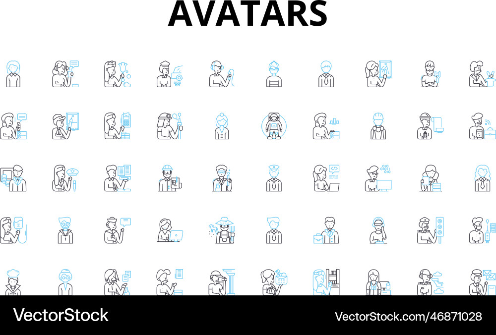 Avatars linear icons set virtual character Vector Image