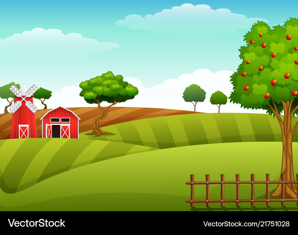 Farm landscape with shed and windmill Royalty Free Vector