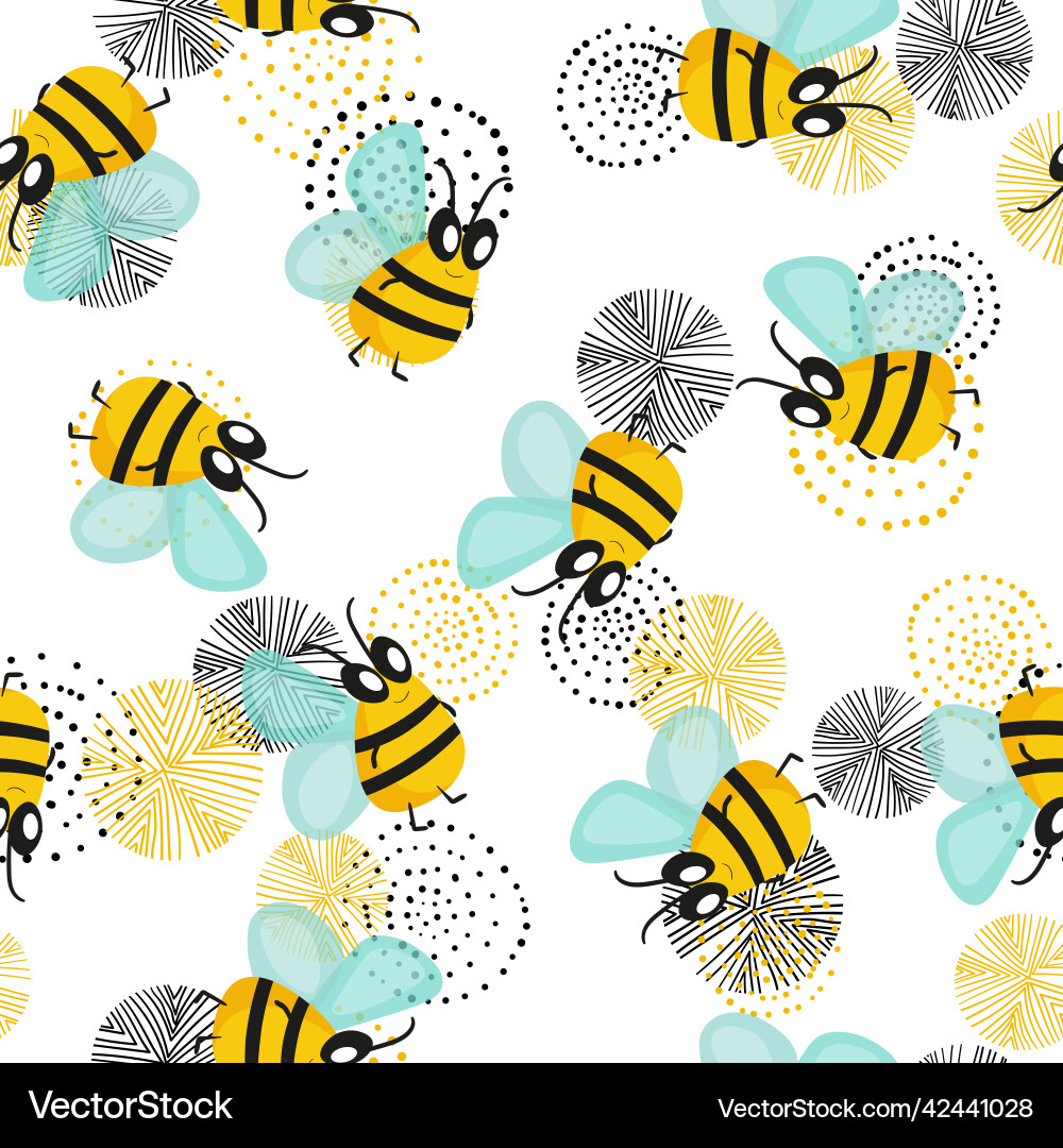 Seamless pattern with bees on floral background Seamless pattern with bees on floral background Vector Image
