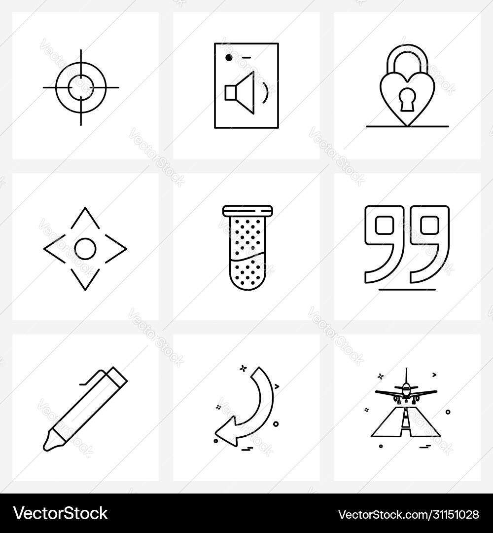 Set 9 simple line icons lab move lock pad Vector Image