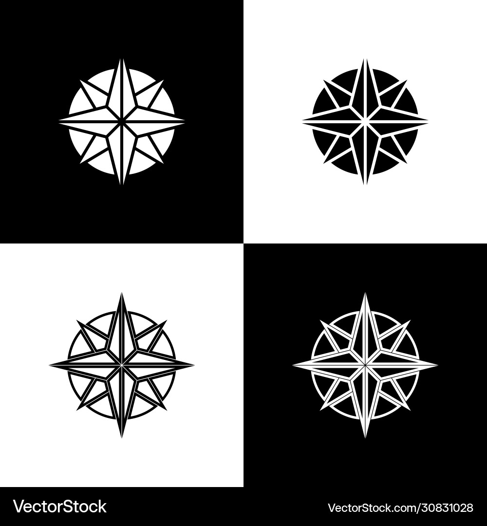 Set wind rose icon isolated on black and white Set wind rose icon isolated on black and white vector image