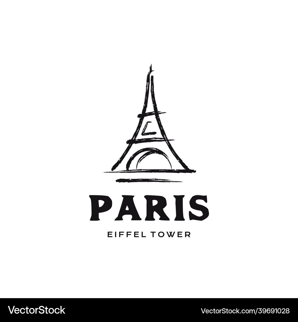 Trockene Tinte Pinsel eiffel Turm Logo Design Trockene Tinte Pinsel eiffel Turm Logo Design vektorbild