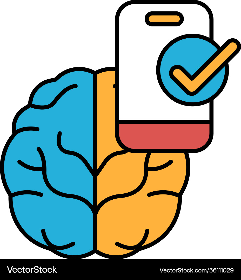 A brain with check mark on it next to cell A brain with check mark on it next to cell vector image