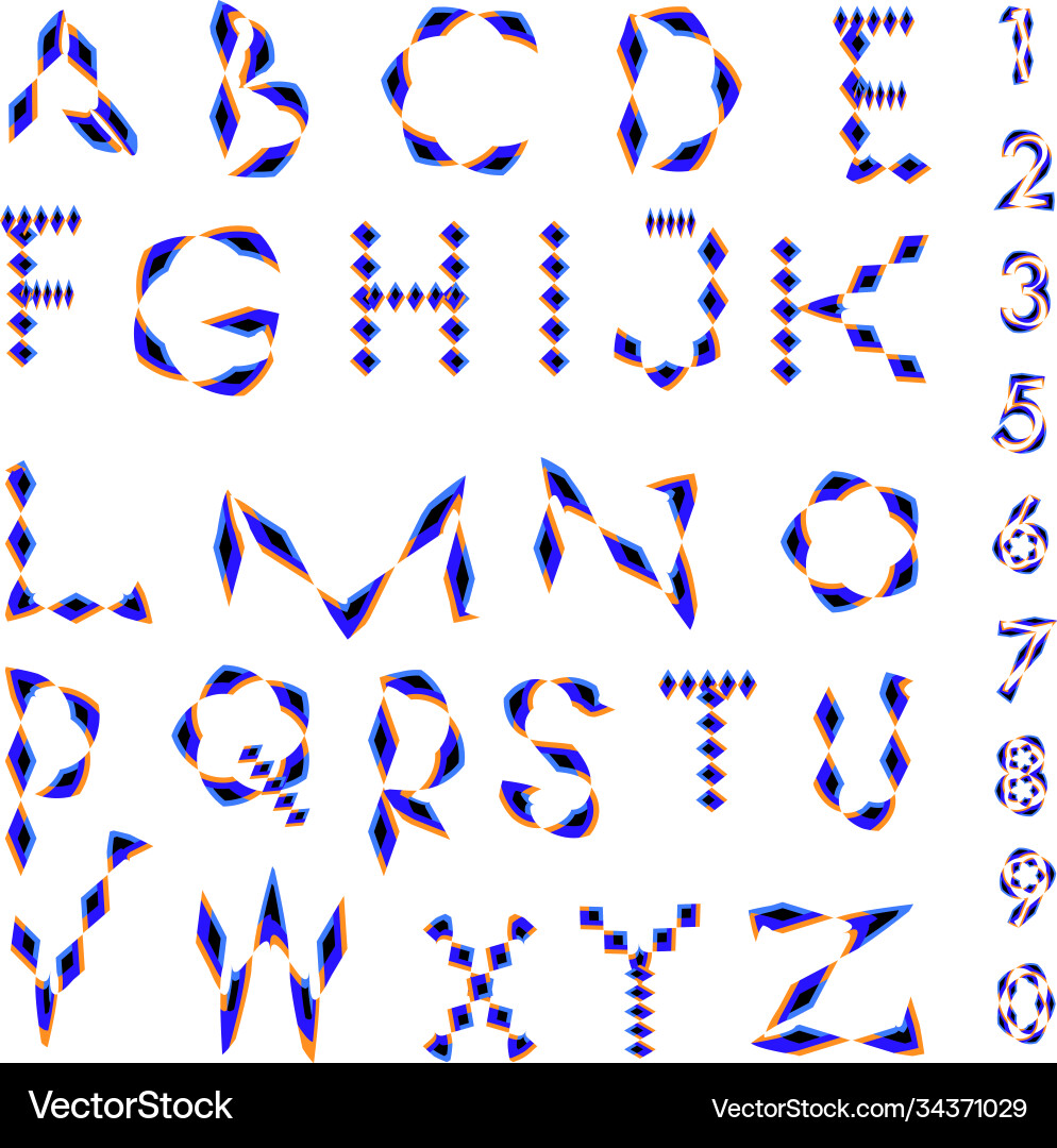 Abstract colorful font and alphabet Abstract colorful font and alphabet Vector Image