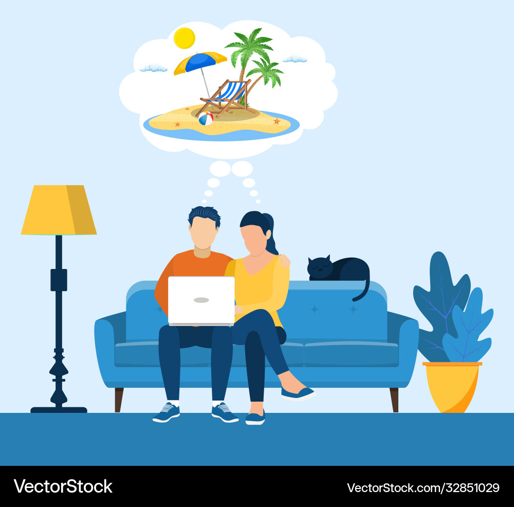 Cartoon couple dream traveling Cartoon couple dream traveling vector image