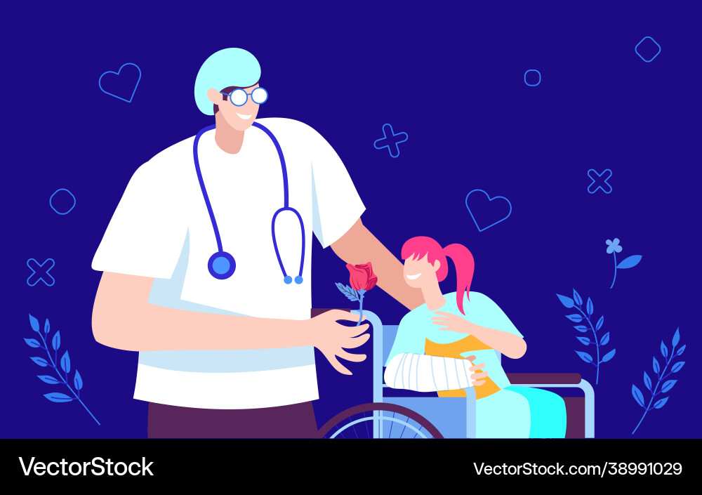 Doctor with children in wheelchair Doctor with children in wheelchair vector image