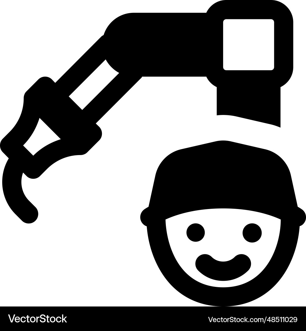 Factory worker operating a robotic arm Vector Image