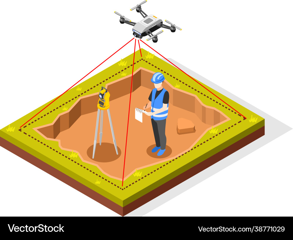 Geodesic drone isometric composition Geodesic drone isometric composition vector image