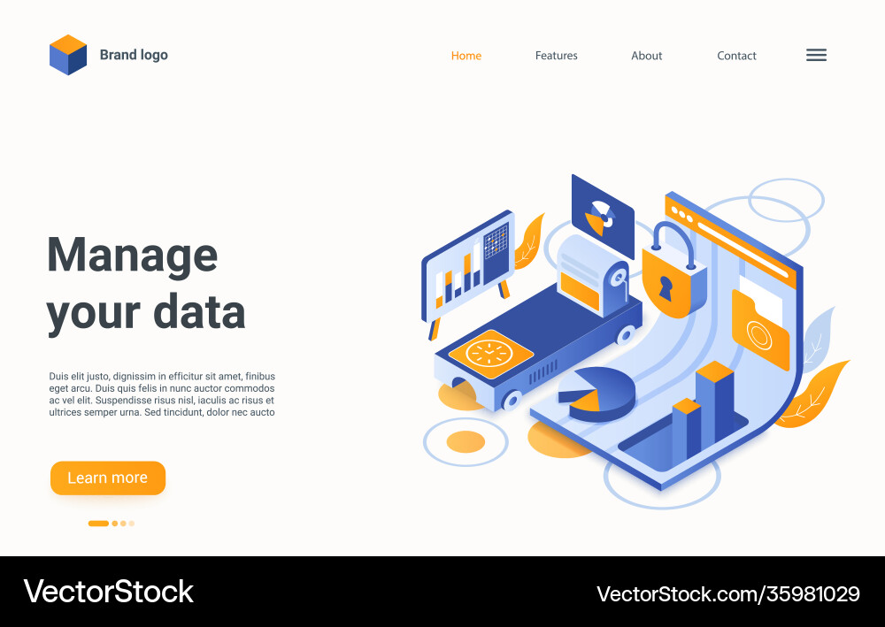 Manage data concept isometric landing page 3d Manage data concept isometric landing page 3d vector image